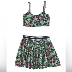 Topshop 2 piece top skirt set tropical print sz XS-S Beachwear Multicolored